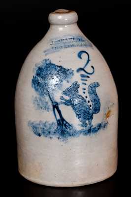 Exceedingly Rare and Important J.C. WAELDE / NORTH BAY (NY) Stoneware Jug w/ Stenciled Squirrel