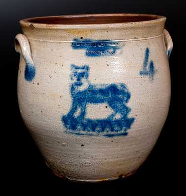 Extremely Rare WEBSTER & BERGEN / NORTH BAY Stoneware Jar w/ Stenciled Cobalt Cat Decoration