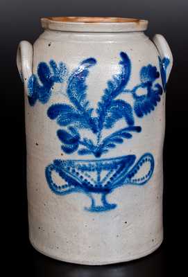 Rare Three-Gallon Baltimore Stoneware Jar w/ Elaborate Cobalt Flowering Urn Decoration, circa 1840