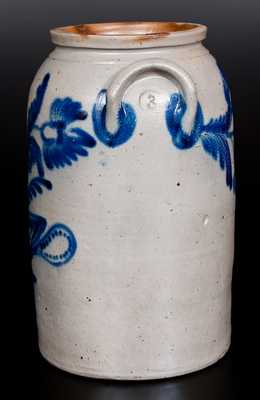 Rare Three-Gallon Baltimore Stoneware Jar w/ Elaborate Cobalt Flowering Urn Decoration, circa 1840