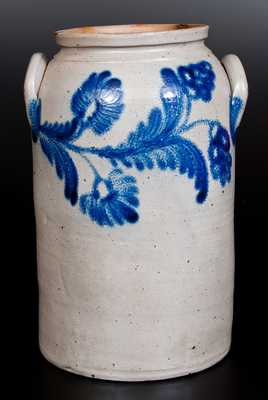 Rare Three-Gallon Baltimore Stoneware Jar w/ Elaborate Cobalt Flowering Urn Decoration, circa 1840