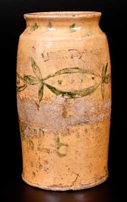 Extremely Rare Redware LIBERTY Jar with Incised Decoration, Dated 1826