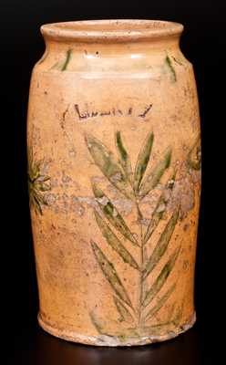 Extremely Rare Redware LIBERTY Jar with Incised Decoration, Dated 1826