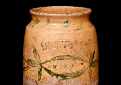 Extremely Rare Redware LIBERTY Jar with Incised Decoration, Dated 1826