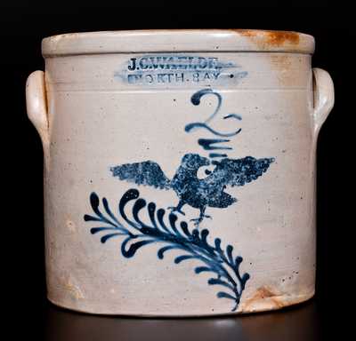 Rare J.C. WAELDE / NORTH BAY Stoneware Jar with Stenciled Cobalt Eagle Decoration