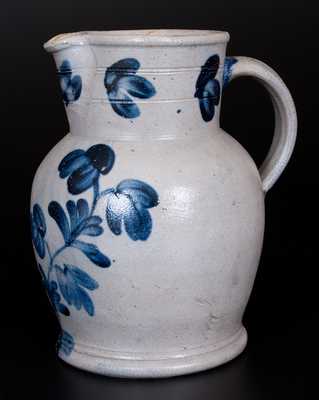 One-Gallon Remmey, Philadelphia Stoneware Pitcher with Cobalt Floral Decoration