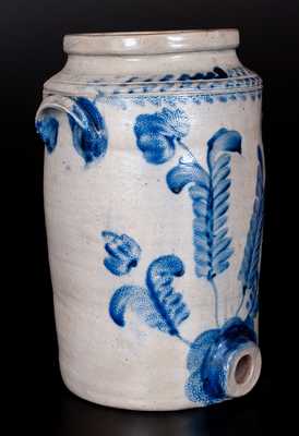 Three-Gallon Remmey, Philadelphia Stoneware Water Cooler with Cobalt Floral Decoration