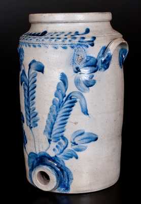 Three-Gallon Remmey, Philadelphia Stoneware Water Cooler with Cobalt Floral Decoration