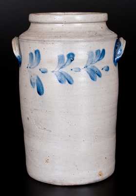 Three-Gallon Remmey, Philadelphia Stoneware Water Cooler with Cobalt Floral Decoration