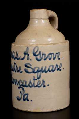 Half-Gallon Lancaster, PA Stoneware Advertising Jug, attrib. Fulper Pottery, Flemington, NJ, circa 1900