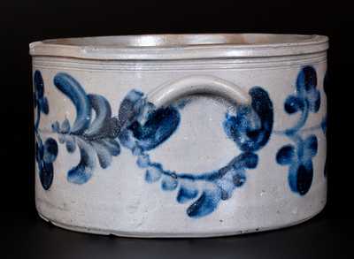 Two-Gallon attrib. Henry H. Remmey, Philadelphia, PA Stoneware Cake Crock w/ Elaborate Floral Design