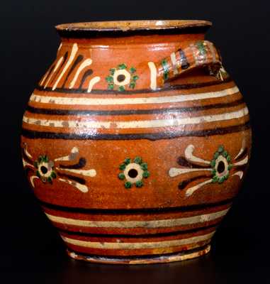 Very Rare Alamance County, NC Southern Redware Sugar Jar w/ Profuse Three-Color Slip Decoration