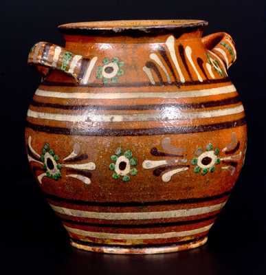 Very Rare Alamance County, NC Southern Redware Sugar Jar w/ Profuse Three-Color Slip Decoration
