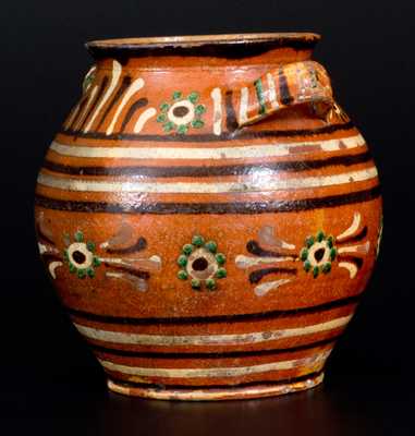 Very Rare Alamance County, NC Southern Redware Sugar Jar w/ Profuse Three-Color Slip Decoration