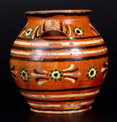 Very Rare Alamance County, NC Southern Redware Sugar Jar w/ Profuse Three-Color Slip Decoration