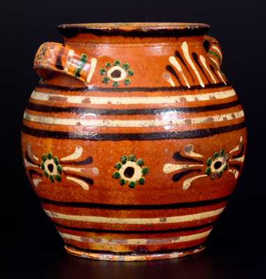 Very Rare Alamance County, NC Southern Redware Sugar Jar w/ Profuse Three-Color Slip Decoration