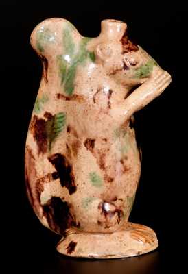 Rare Moravian Redware Squirrel Bottle, Rudolph Christ, Salem, NC, early 19th century
