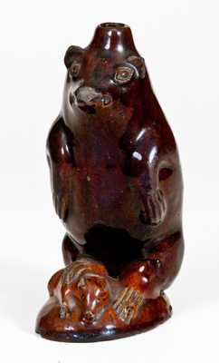Very Rare Glazed Redware Bear Bottle, attributed to Rudolph Christ, Salem, NC, circa 1810-1830