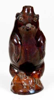 Very Rare Glazed Redware Bear Bottle, attributed to Rudolph Christ, Salem, NC, circa 1810-1830
