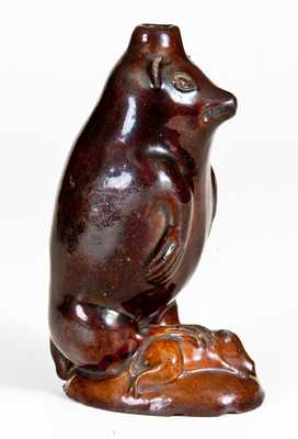Very Rare Glazed Redware Bear Bottle, attributed to Rudolph Christ, Salem, NC, circa 1810-1830