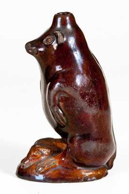Very Rare Glazed Redware Bear Bottle, attributed to Rudolph Christ, Salem, NC, circa 1810-1830