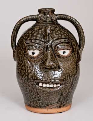 Alkaline-Glazed Double-Face Jug with Horns, Signed 