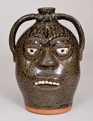 Alkaline-Glazed Double-Face Jug with Horns, Signed "A.G. Meaders", Alva Gusta Meaders, Georgia, c1985