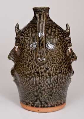 Alkaline-Glazed Double-Face Jug with Horns, Signed 