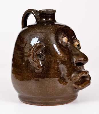 Unusual Alkaline-Glazed Stoneware Face Jug, Signed 