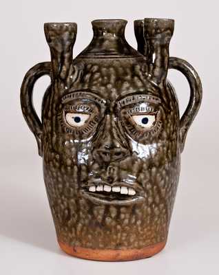 Alkaline-Glazed Candelabra Double-Face Jug, Signed