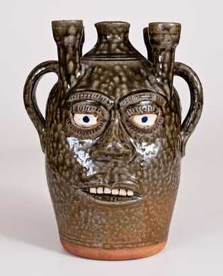 Alkaline-Glazed Candelabra Double-Face Jug, Signed 