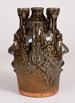 Alkaline-Glazed Candelabra Double-Face Jug, Signed 