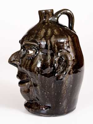 Alkaline-Glazed Stoneware Face Jug, Signed 