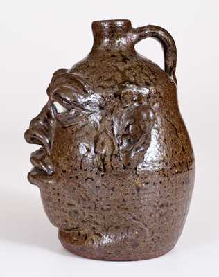 Alkaline-Glazed Stoneware Face Jug, Signed and Dated 