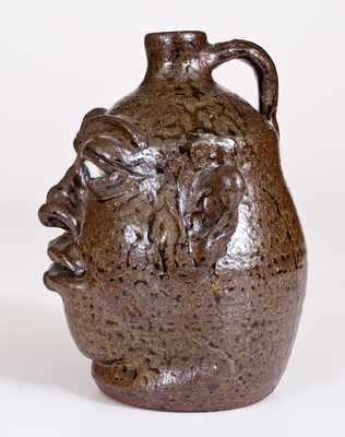 Alkaline-Glazed Stoneware Face Jug, Signed and Dated