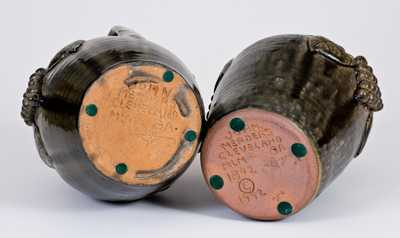 Two Pieces of Alkaline-Glazed Stoneware w/ Applied Grapes Decoration, John Meaders, 1992