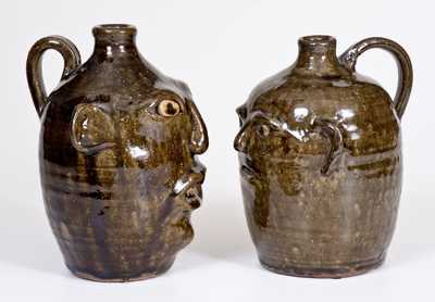 Two Meaders Family Stoneware Face Jugs, Cleveland, GA origin, late 20th century