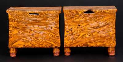 Two Scroddled Redware Dresser Banks, English, late 19th century