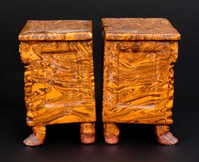 Two Scroddled Redware Dresser Banks, English, late 19th century