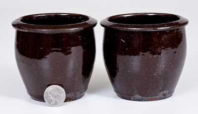 Two Small-Sized Glazed Redware Jars, Stamped 