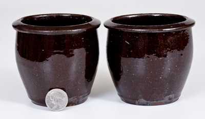 Two Small-Sized Glazed Redware Jars, Stamped