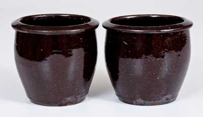 Two Small-Sized Glazed Redware Jars, Stamped 