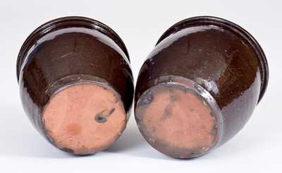 Two Small-Sized Glazed Redware Jars, Stamped 