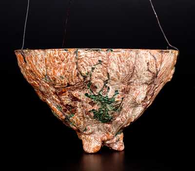 Rare Multi-Glazed Redware Hanging Flowerpot, probably Pennsylvania origin, fourth quarter 19th century