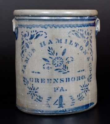 Four-Gallon JAS. HAMILTON & CO. / GREENSBORO. / PA. Stoneware Crock