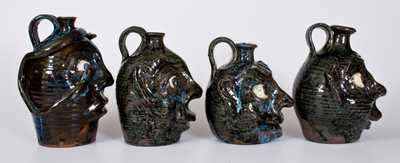 Four Alkaline-Glazed Stoneware Face Jugs, W.A. Flowers, Almond, NC, late 20th century