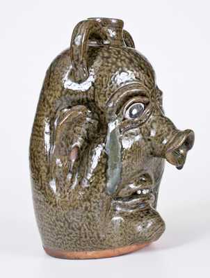 Unusual Alkaline-Glazed Stoneware Face Jug with Pig's Snout, Signed and Dated "Cleater Meaders, Jr. / 1992"
