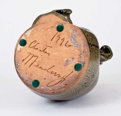 Unusual Alkaline-Glazed Stoneware Face Jug with Pig s Snout, Signed and Dated 