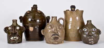 Five Southern Stoneware Face Vessels, late 20th or early 21st century