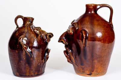 Two Brown Pottery Stoneware Face Jugs, Arden, NC origin, late 20th century